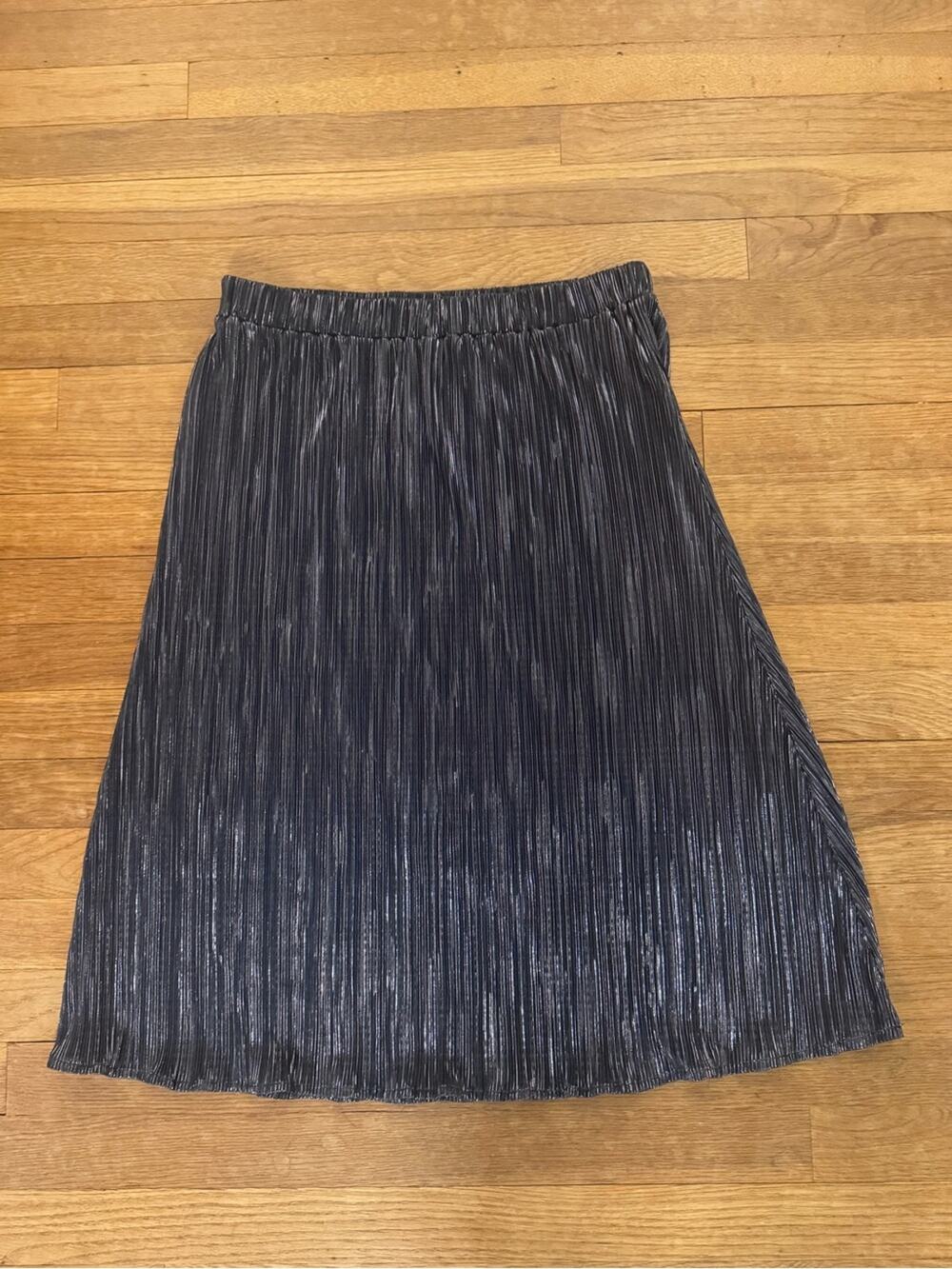 LOFT Outlet Women's Navy Blue  Silver Metallic Ribbed Midi Skirt - Size S